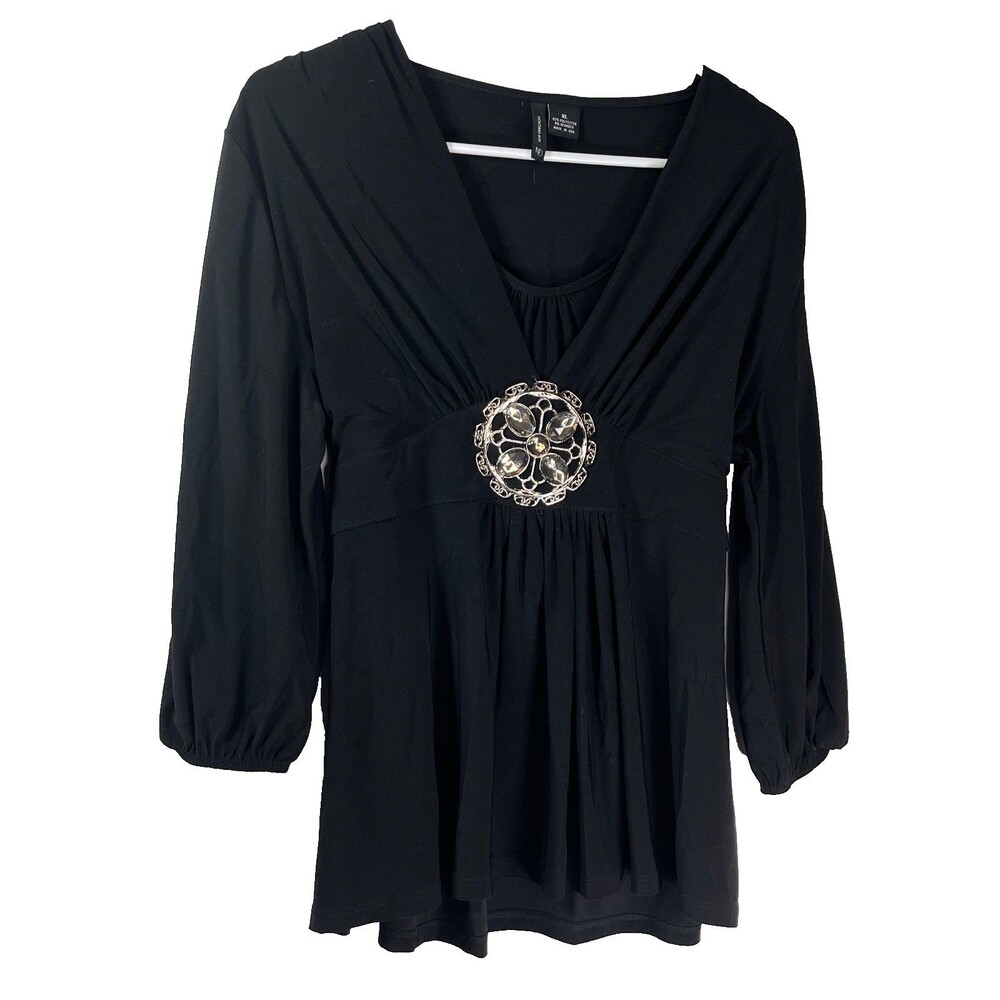 VTG Y2K Belk New Directions sz XL Bling Top bedazzled goth witchy blouse top